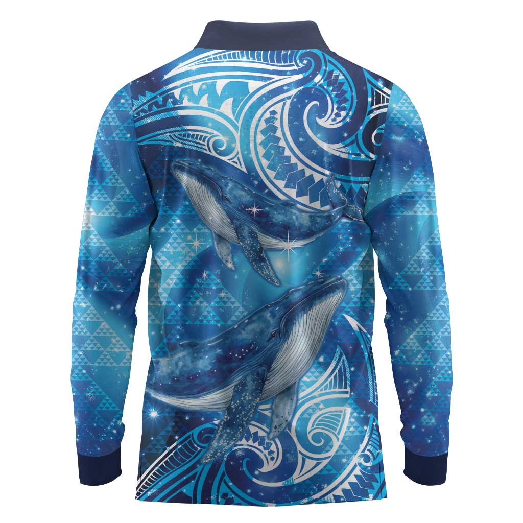 New Zealand Humpback Whale Matariki Long Sleeve Polo Shirt Maori New Year Taniko Niho Taniwha