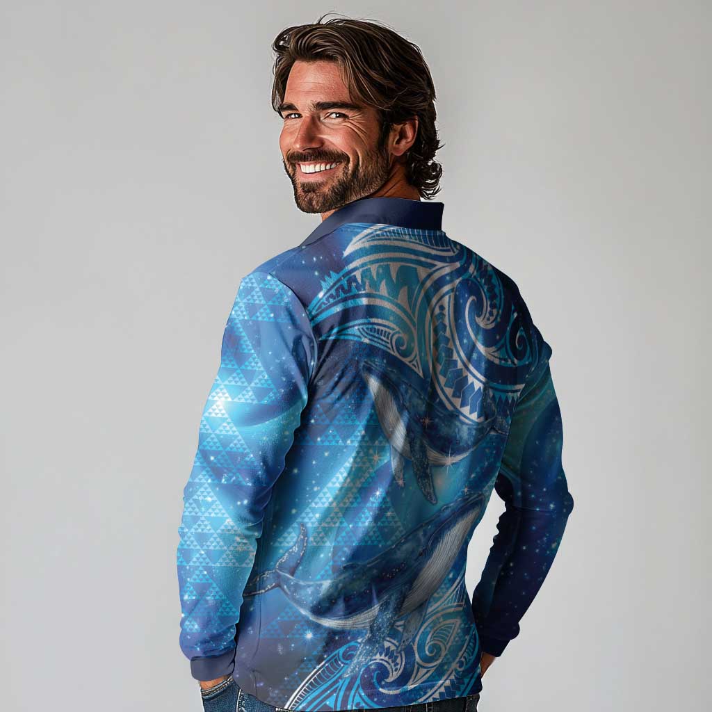 New Zealand Humpback Whale Matariki Long Sleeve Polo Shirt Maori New Year Taniko Niho Taniwha