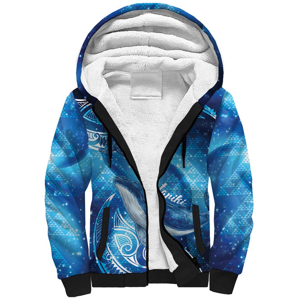 New Zealand Humpback Whale Matariki Sherpa Hoodie Maori New Year Taniko Niho Taniwha