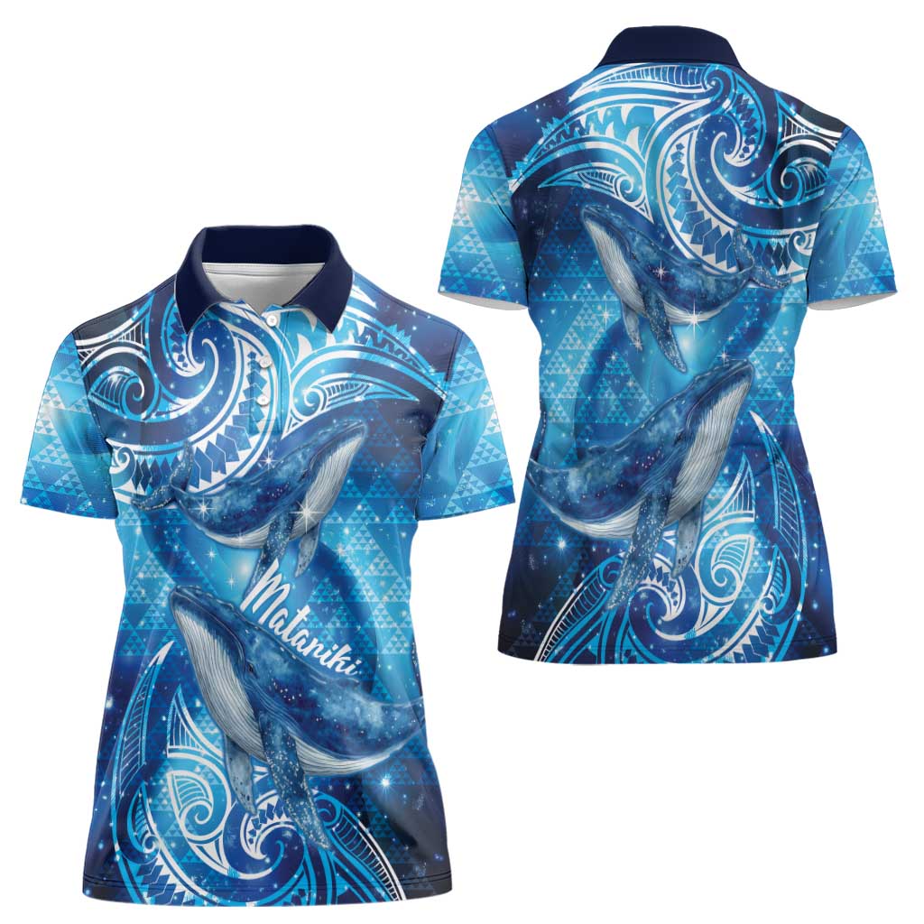 New Zealand Humpback Whale Matariki Women Polo Shirt Maori New Year Taniko Niho Taniwha