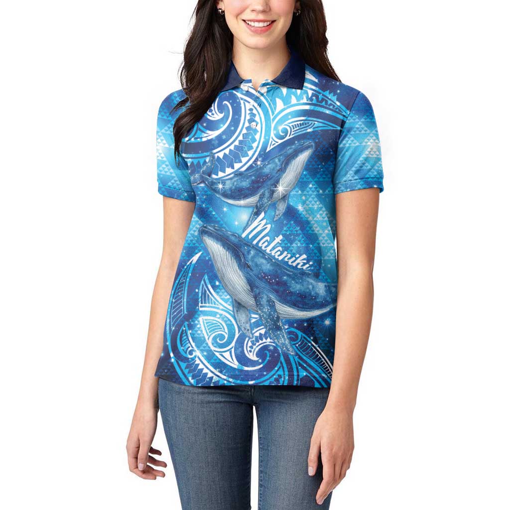 New Zealand Humpback Whale Matariki Women Polo Shirt Maori New Year Taniko Niho Taniwha