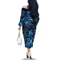 Humpback Whale Matariki New Zealand Family Matching Off The Shoulder Long Sleeve Dress and Hawaiian Shirt NZ Maori Paikea Poutama Luxury Blue