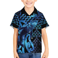 Humpback Whale Matariki New Zealand Family Matching Short Sleeve Bodycon Dress and Hawaiian Shirt NZ Maori Paikea Poutama Luxury Blue