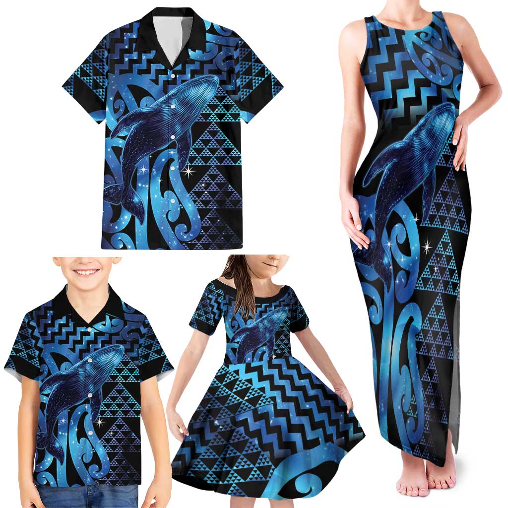 Humpback Whale Matariki New Zealand Family Matching Tank Maxi Dress and Hawaiian Shirt NZ Maori Paikea Poutama Luxury Blue