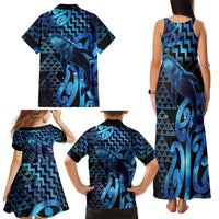 Humpback Whale Matariki New Zealand Family Matching Tank Maxi Dress and Hawaiian Shirt NZ Maori Paikea Poutama Luxury Blue