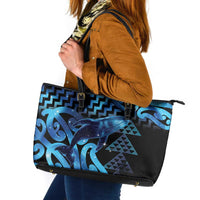 Humpback Whale Matariki New Zealand Leather Tote Bag NZ Maori Paikea Poutama Luxury Blue