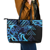 Humpback Whale Matariki New Zealand Leather Tote Bag NZ Maori Paikea Poutama Luxury Blue
