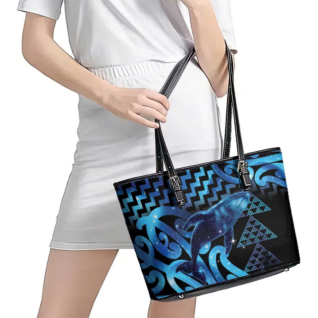 Humpback Whale Matariki New Zealand Leather Tote Bag NZ Maori Paikea Poutama Luxury Blue