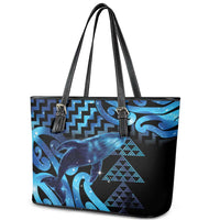 Humpback Whale Matariki New Zealand Leather Tote Bag NZ Maori Paikea Poutama Luxury Blue