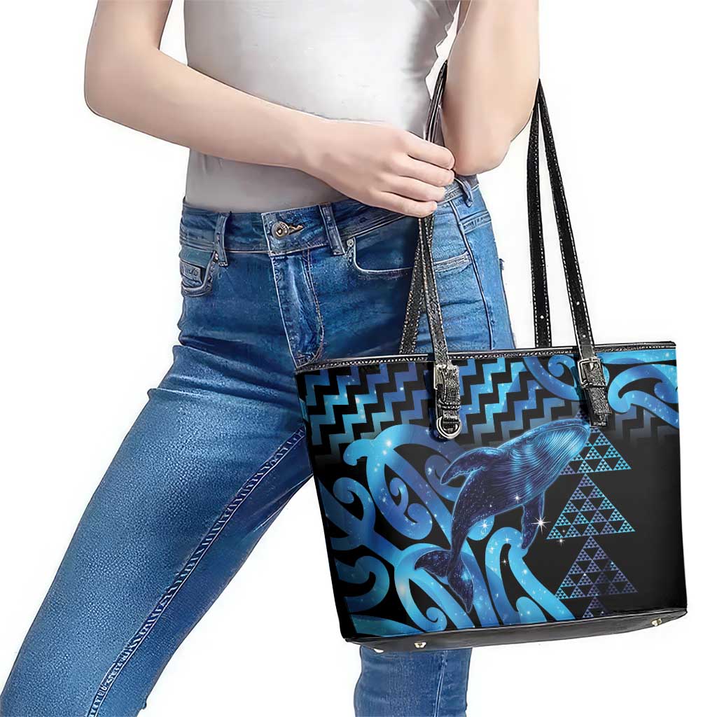Humpback Whale Matariki New Zealand Leather Tote Bag NZ Maori Paikea Poutama Luxury Blue