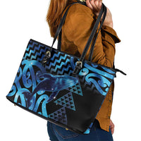 Humpback Whale Matariki New Zealand Leather Tote Bag NZ Maori Paikea Poutama Luxury Blue