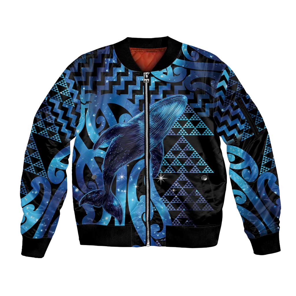 Humpback Whale Matariki New Zealand Sleeve Zip Bomber Jacket NZ Maori Paikea Poutama Luxury Blue