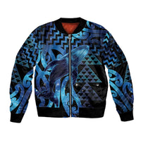 Humpback Whale Matariki New Zealand Sleeve Zip Bomber Jacket NZ Maori Paikea Poutama Luxury Blue
