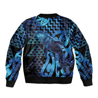Humpback Whale Matariki New Zealand Sleeve Zip Bomber Jacket NZ Maori Paikea Poutama Luxury Blue