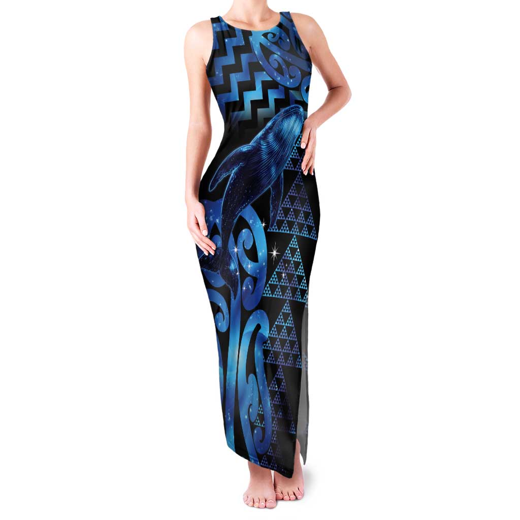 Humpback Whale Matariki New Zealand Tank Maxi Dress NZ Maori Paikea Poutama Luxury Blue