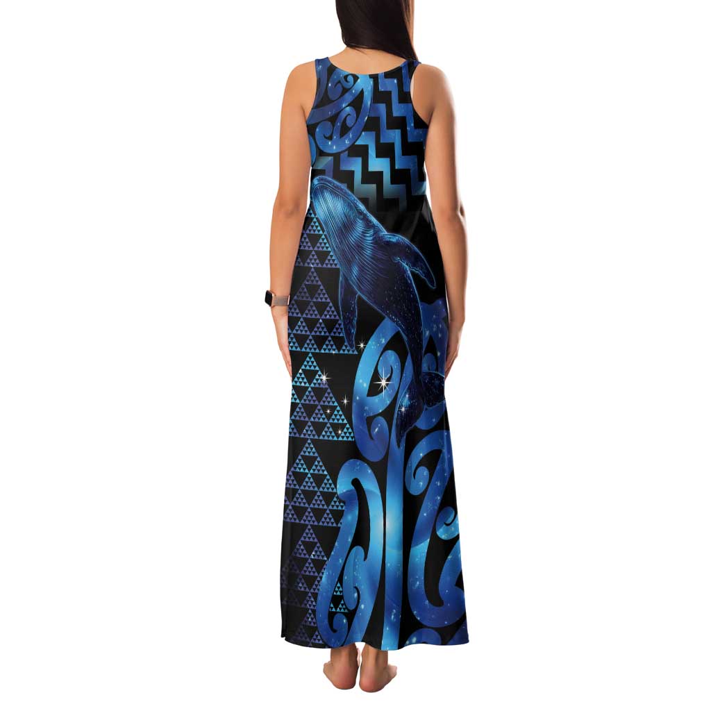 Humpback Whale Matariki New Zealand Tank Maxi Dress NZ Maori Paikea Poutama Luxury Blue
