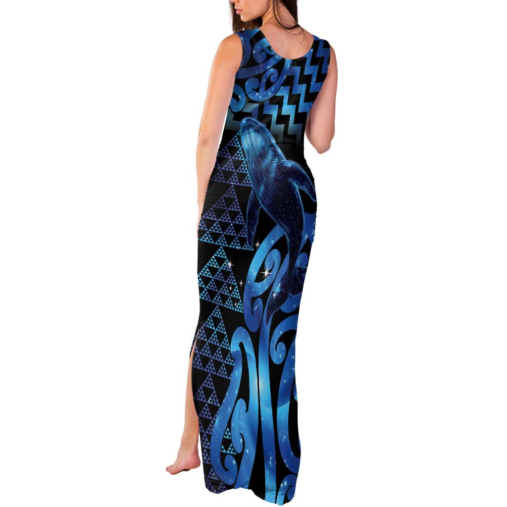 Humpback Whale Matariki New Zealand Tank Maxi Dress NZ Maori Paikea Poutama Luxury Blue