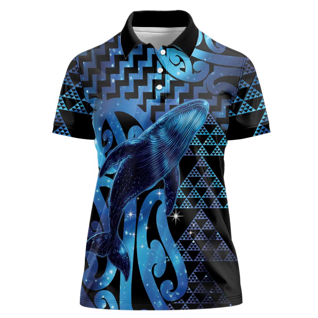 Humpback Whale Matariki New Zealand Women Polo Shirt NZ Maori Paikea Poutama Luxury Blue