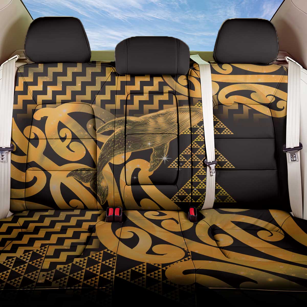 Humpback Whale Matariki New Zealand Back Car Seat Cover NZ Maori Paikea Poutama Luxury Gold