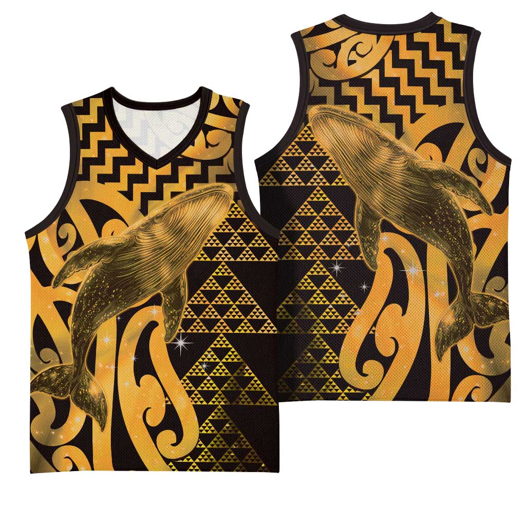 Humpback Whale Matariki New Zealand Basketball Jersey NZ Maori Paikea Poutama Luxury Gold