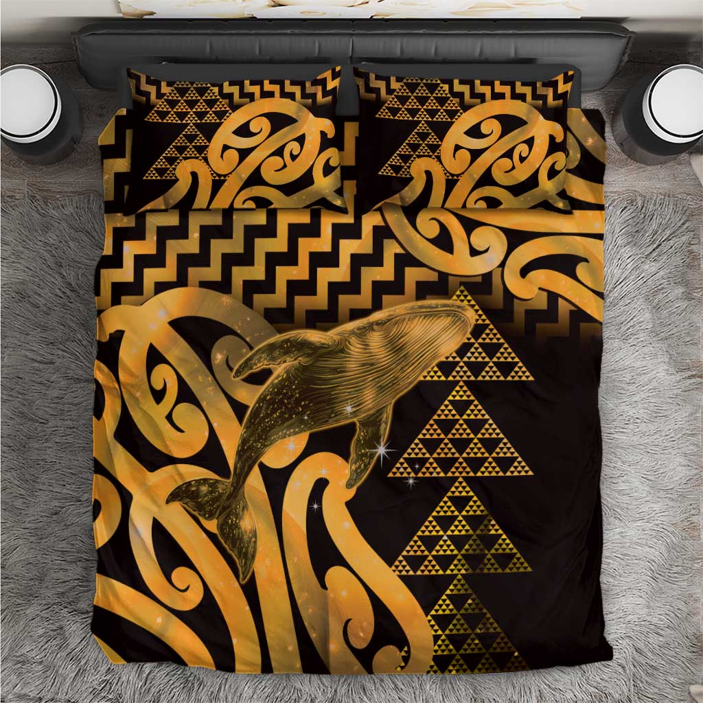 Humpback Whale Matariki New Zealand Bedding Set NZ Maori Paikea Poutama Luxury Gold