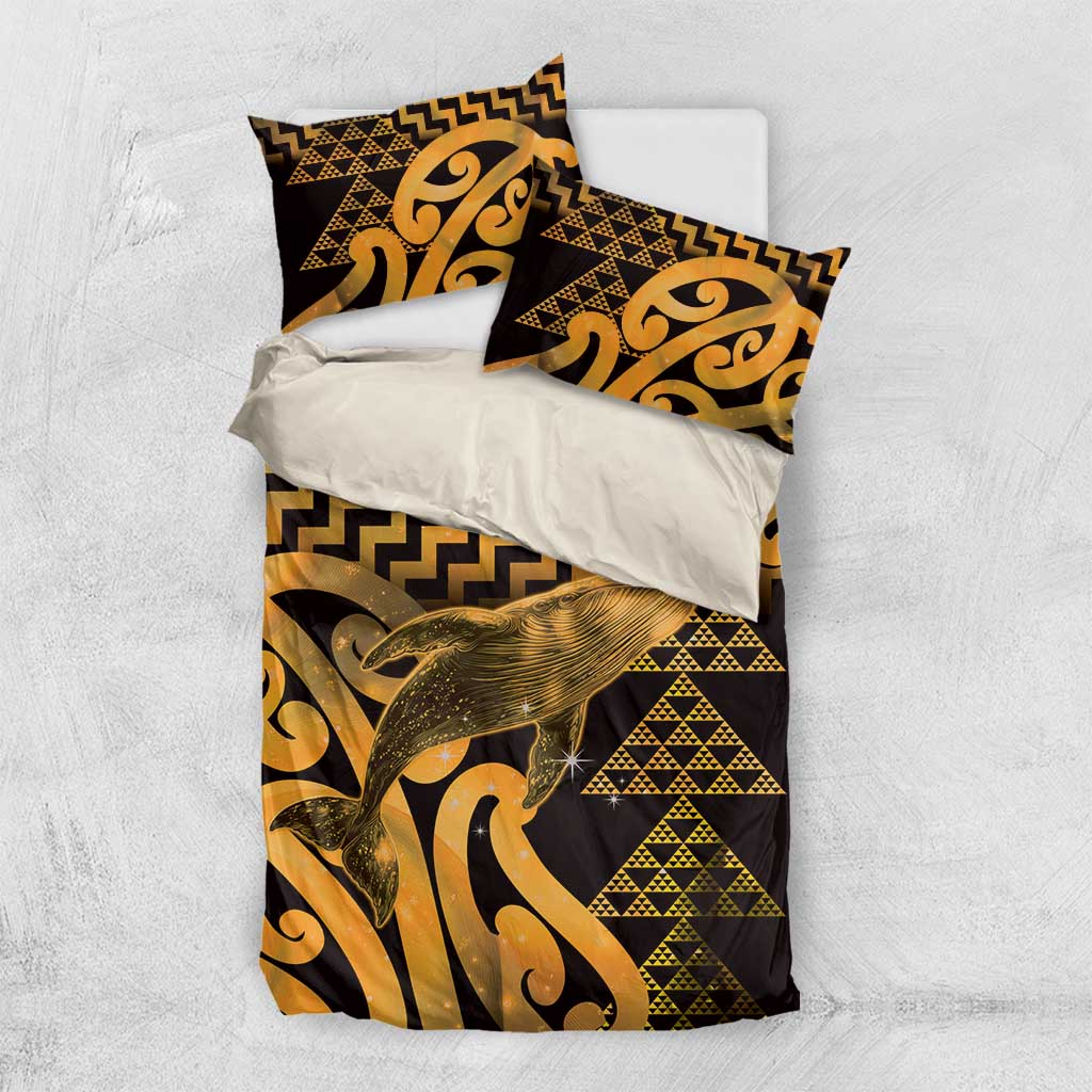Humpback Whale Matariki New Zealand Bedding Set NZ Maori Paikea Poutama Luxury Gold
