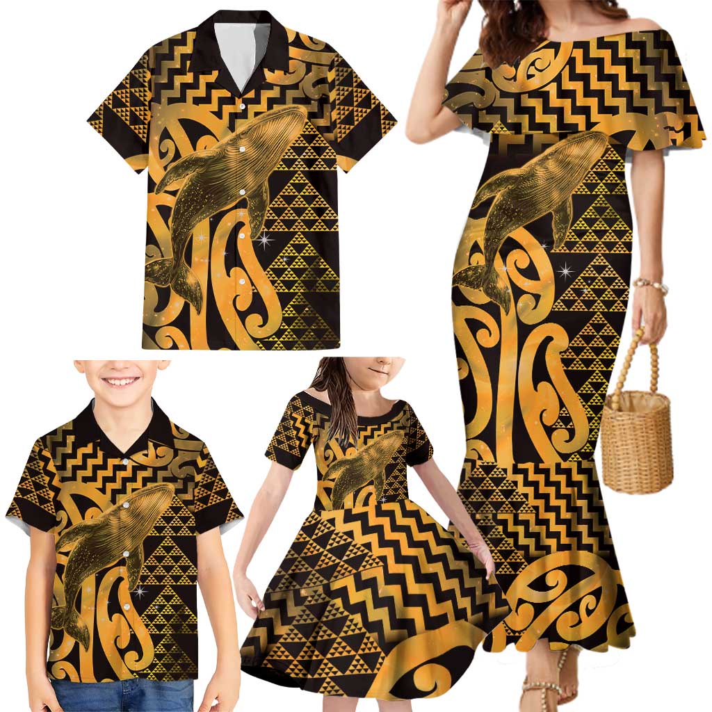 Humpback Whale Matariki New Zealand Family Matching Mermaid Dress and Hawaiian Shirt NZ Maori Paikea Poutama Luxury Gold LT14 - Polynesian Pride