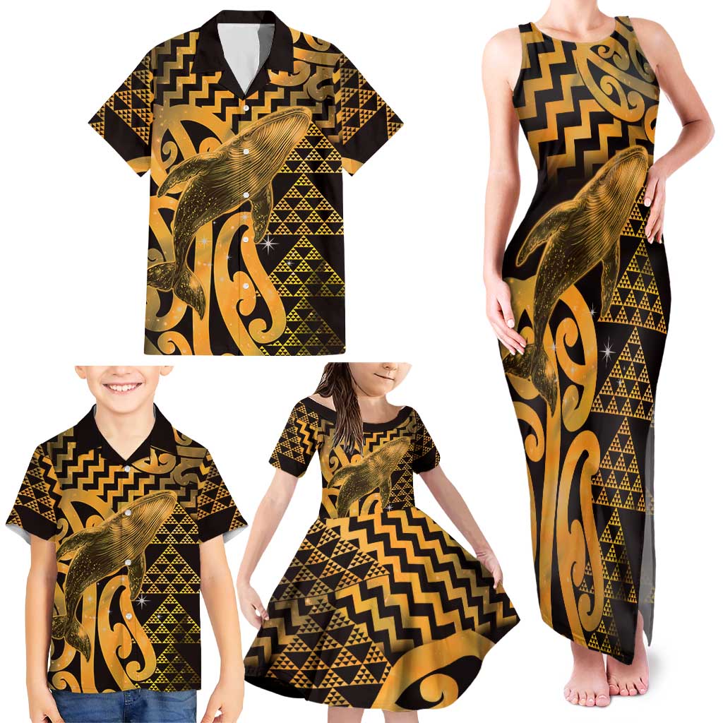 Humpback Whale Matariki New Zealand Family Matching Tank Maxi Dress and Hawaiian Shirt NZ Maori Paikea Poutama Luxury Gold