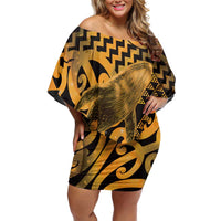 Humpback Whale Matariki New Zealand Off Shoulder Short Dress NZ Maori Paikea Poutama Luxury Gold