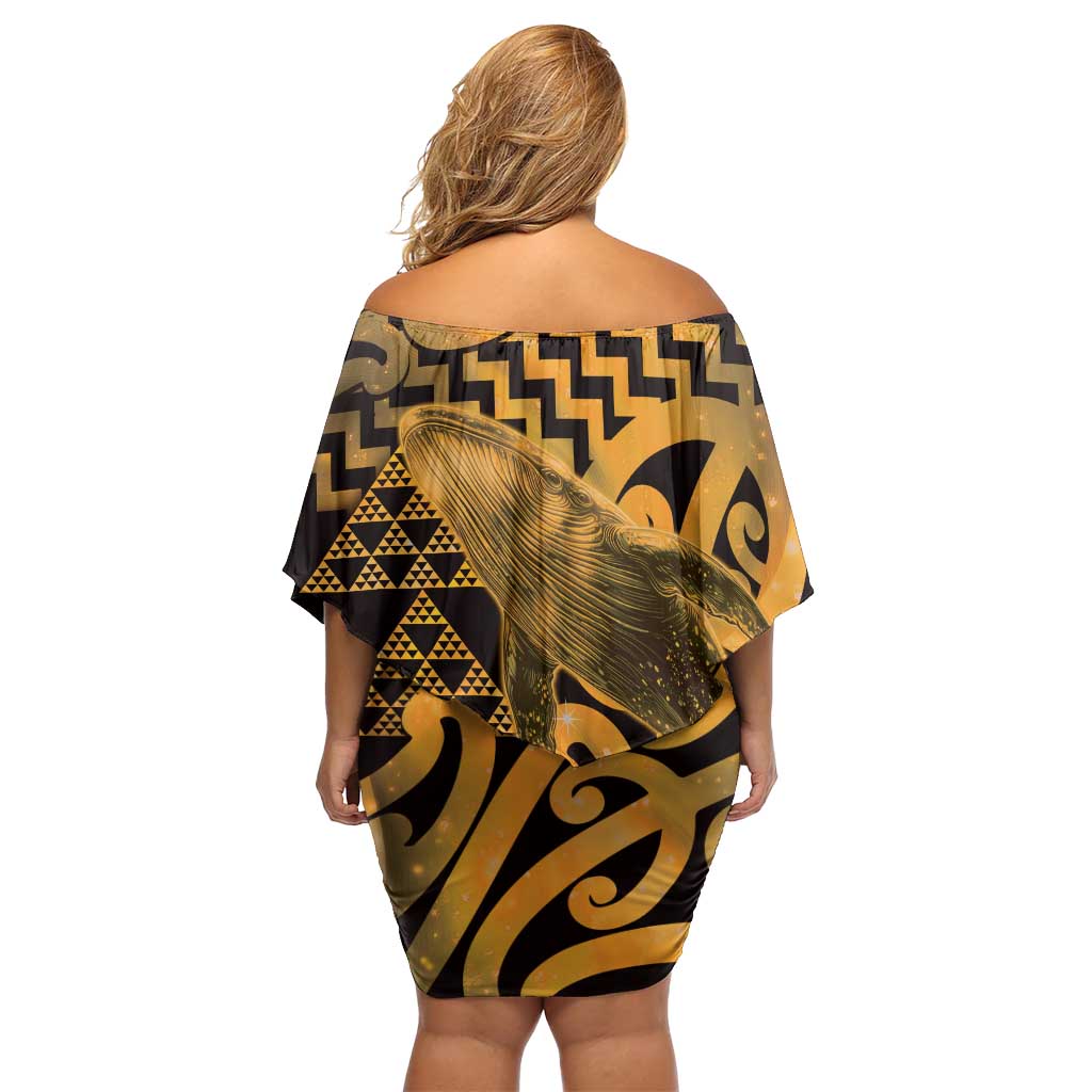 Humpback Whale Matariki New Zealand Off Shoulder Short Dress NZ Maori Paikea Poutama Luxury Gold