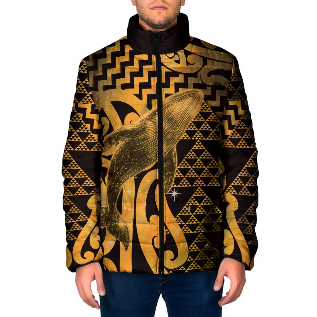 Humpback Whale Matariki New Zealand Padded Jacket NZ Maori Paikea Poutama Luxury Gold