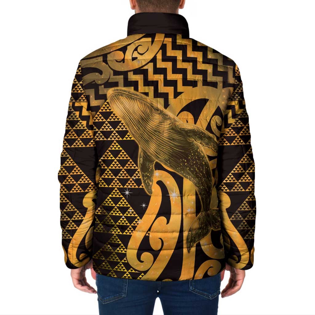 Humpback Whale Matariki New Zealand Padded Jacket NZ Maori Paikea Poutama Luxury Gold