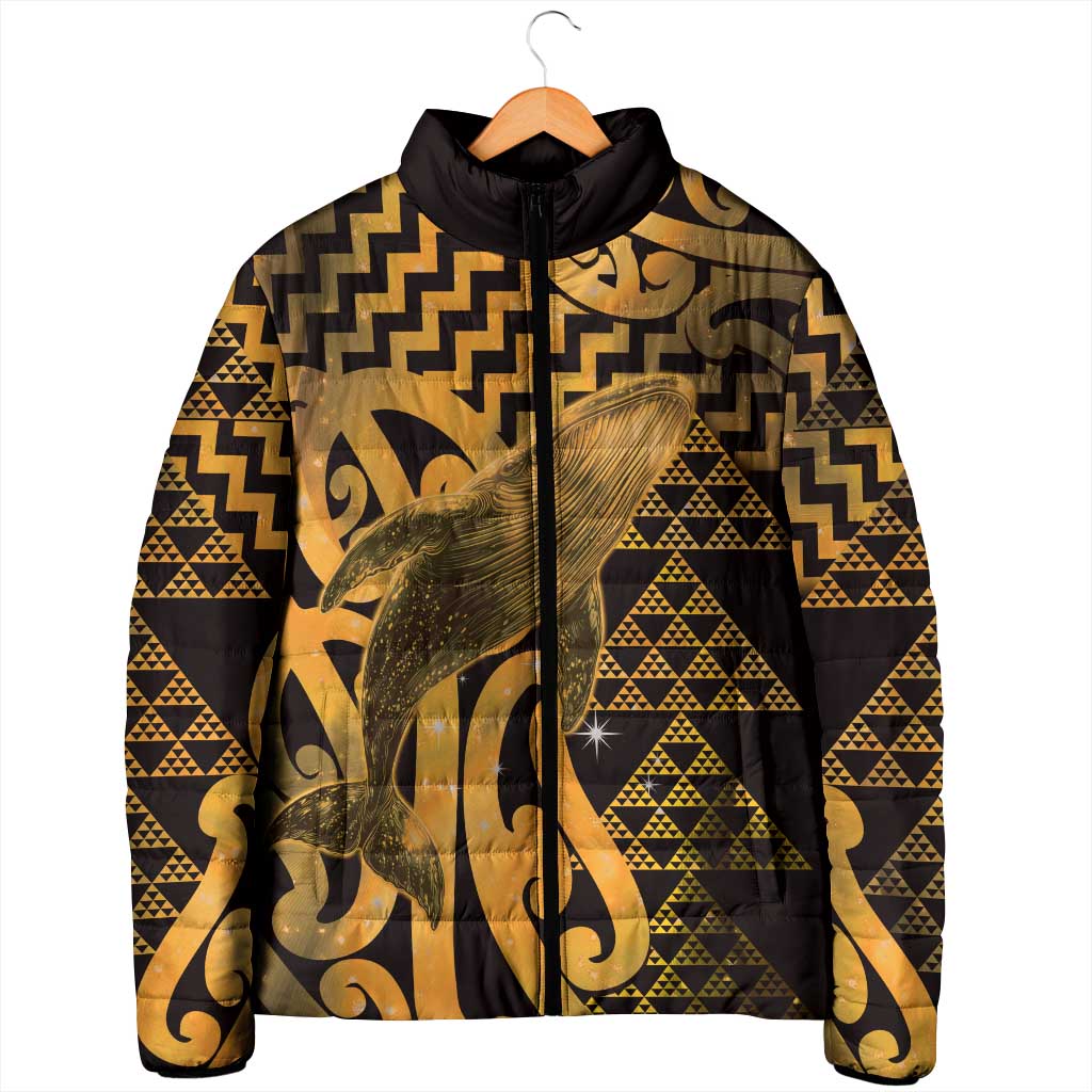 Humpback Whale Matariki New Zealand Padded Jacket NZ Maori Paikea Poutama Luxury Gold