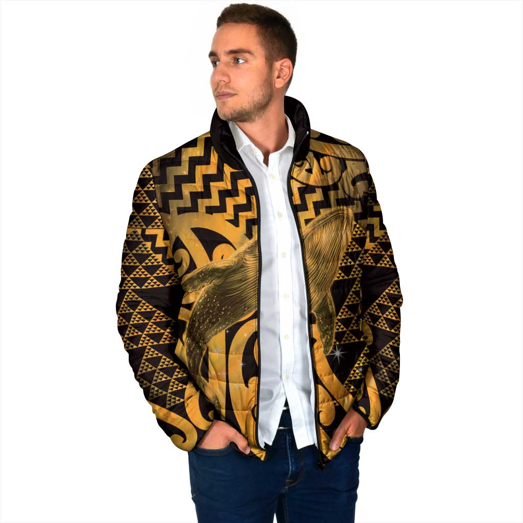 Humpback Whale Matariki New Zealand Padded Jacket NZ Maori Paikea Poutama Luxury Gold