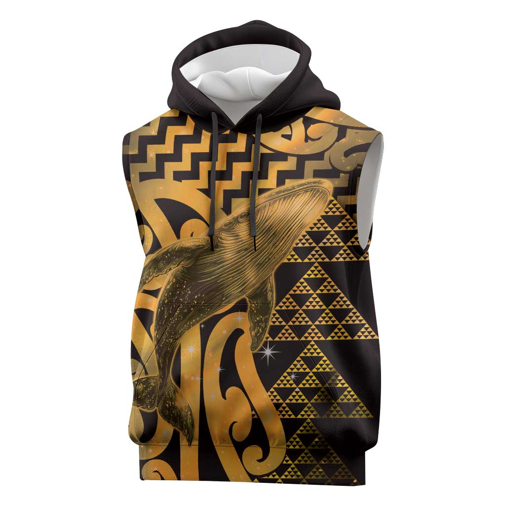 Humpback Whale Matariki New Zealand Sleeveless Hoodie NZ Maori Paikea Poutama Luxury Gold