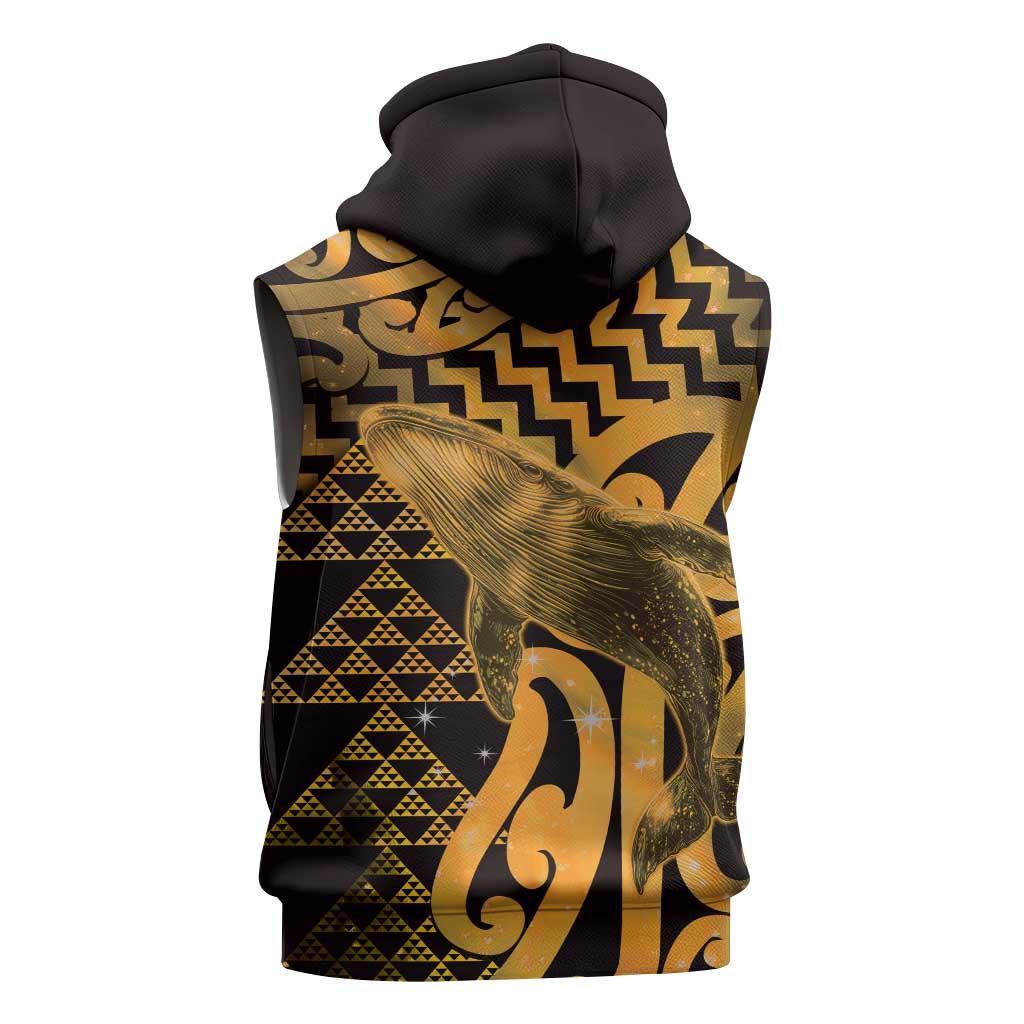 Humpback Whale Matariki New Zealand Sleeveless Hoodie NZ Maori Paikea Poutama Luxury Gold
