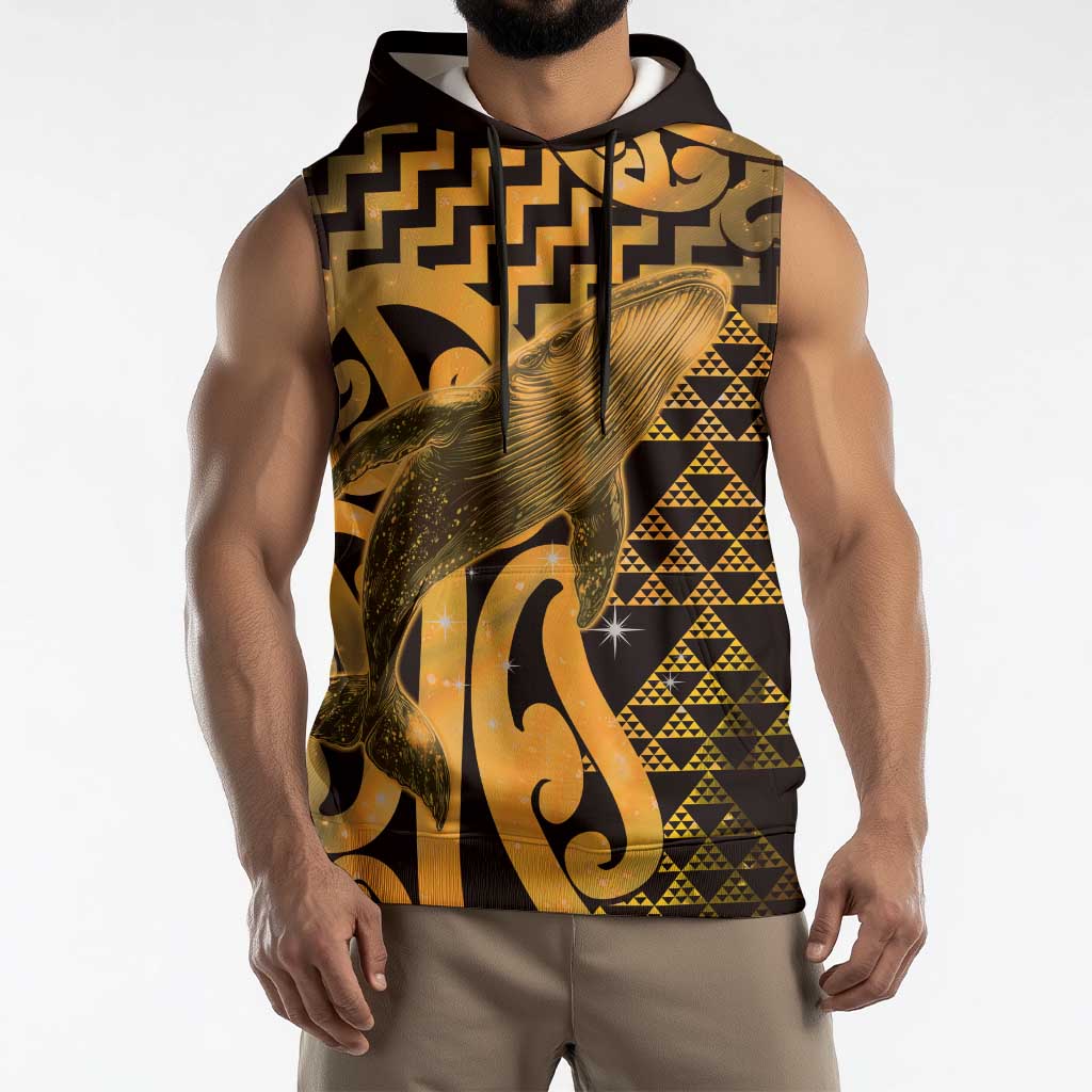 Humpback Whale Matariki New Zealand Sleeveless Hoodie NZ Maori Paikea Poutama Luxury Gold