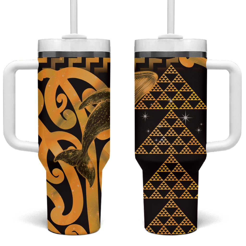 Humpback Whale Matariki New Zealand Tumbler With Handle NZ Maori Paikea Poutama Luxury Gold LT14 One Size: 40 oz Gold - Polynesian Pride
