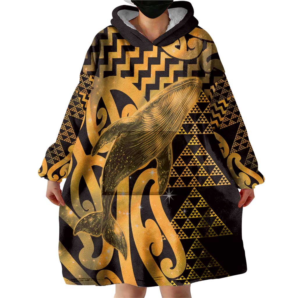 Humpback Whale Matariki New Zealand Wearable Blanket Hoodie NZ Maori Paikea Poutama Luxury Gold