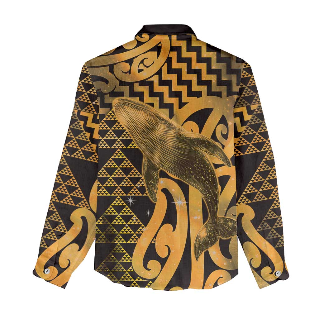 Humpback Whale Matariki New Zealand Women Casual Shirt NZ Maori Paikea Poutama Luxury Gold