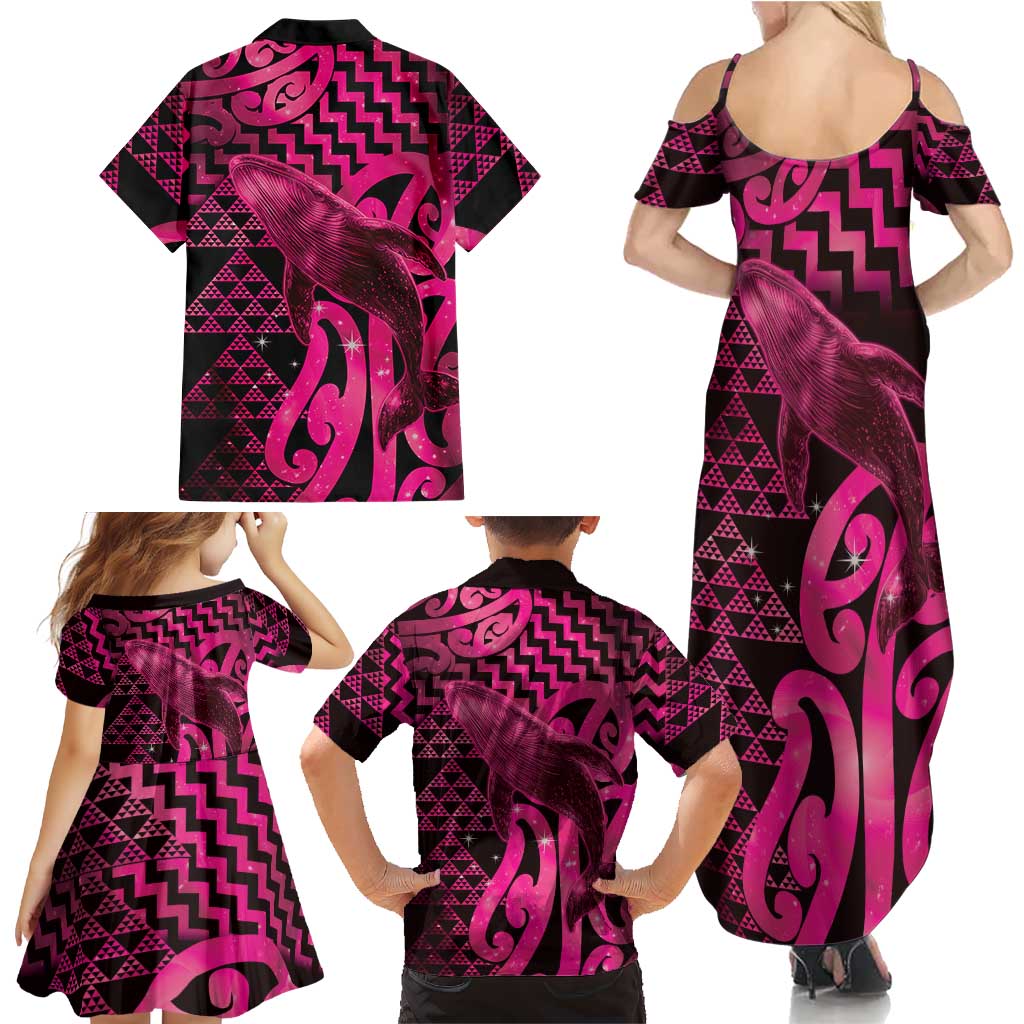 Humpback Whale Matariki New Zealand Family Matching Summer Maxi Dress and Hawaiian Shirt NZ Maori Paikea Poutama Luxury Pink
