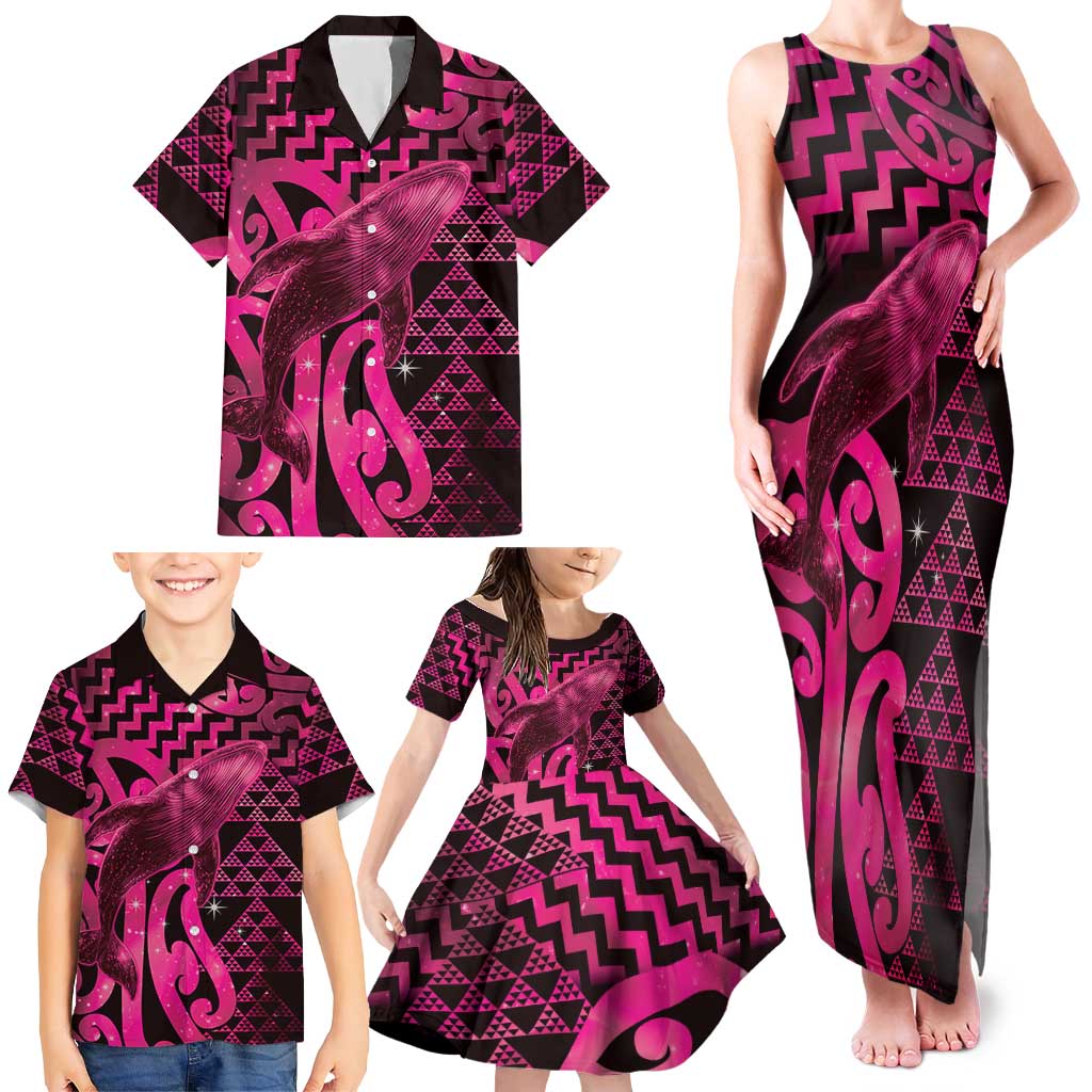 Humpback Whale Matariki New Zealand Family Matching Tank Maxi Dress and Hawaiian Shirt NZ Maori Paikea Poutama Luxury Pink LT14 - Polynesian Pride