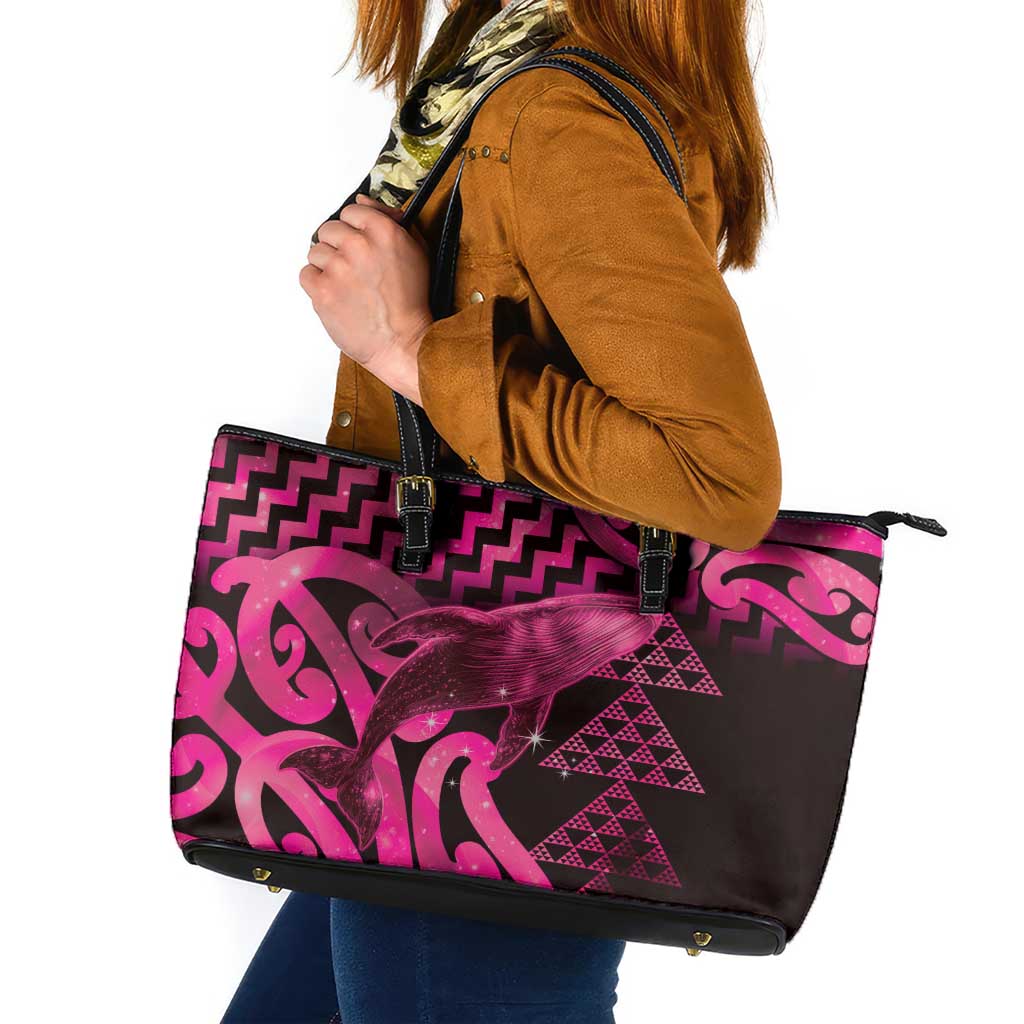 Humpback Whale Matariki New Zealand Leather Tote Bag NZ Maori Paikea Poutama Luxury Pink