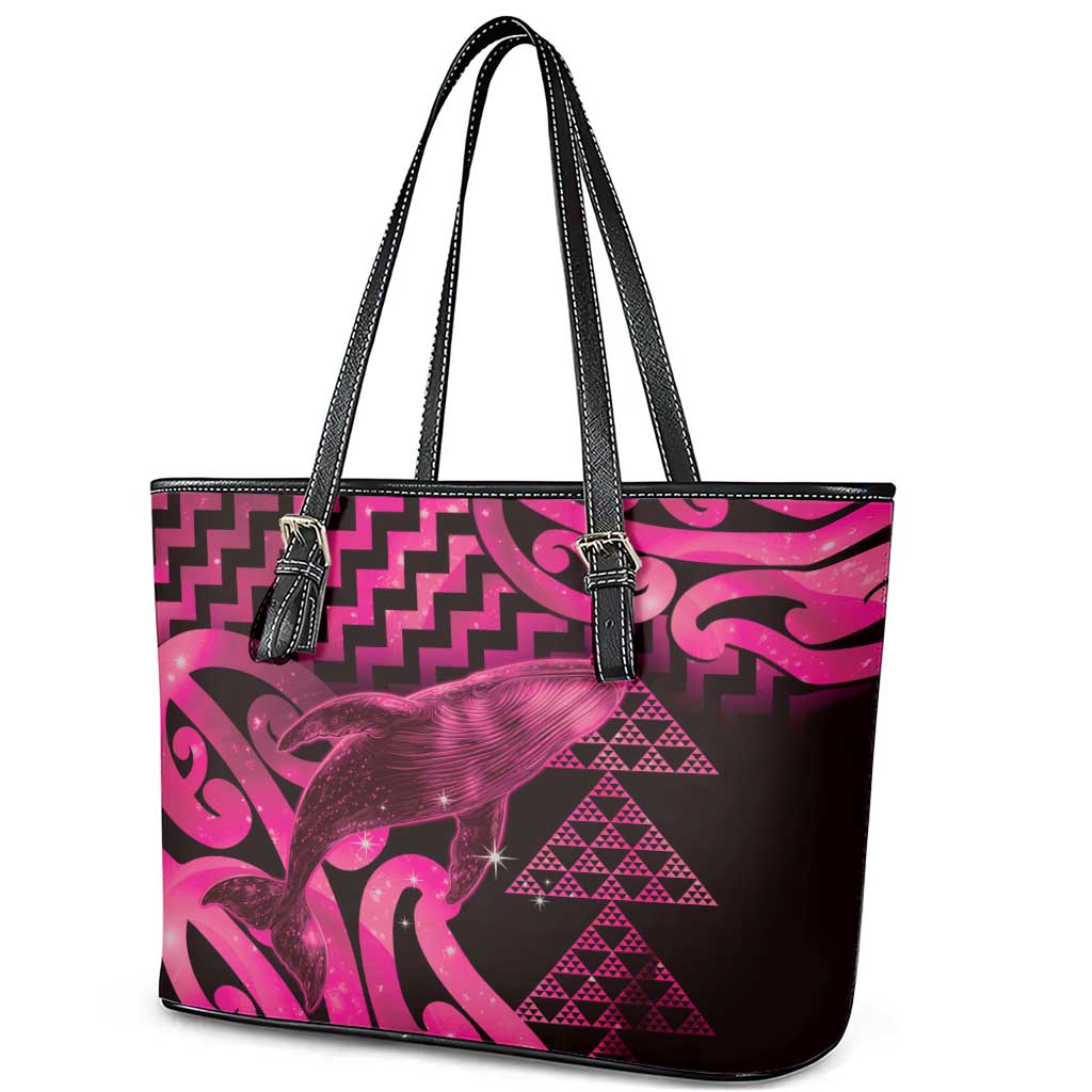 Humpback Whale Matariki New Zealand Leather Tote Bag NZ Maori Paikea Poutama Luxury Pink
