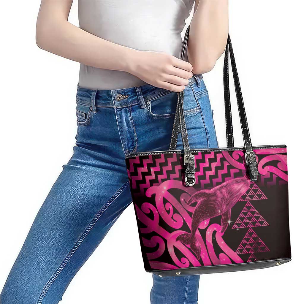 Humpback Whale Matariki New Zealand Leather Tote Bag NZ Maori Paikea Poutama Luxury Pink