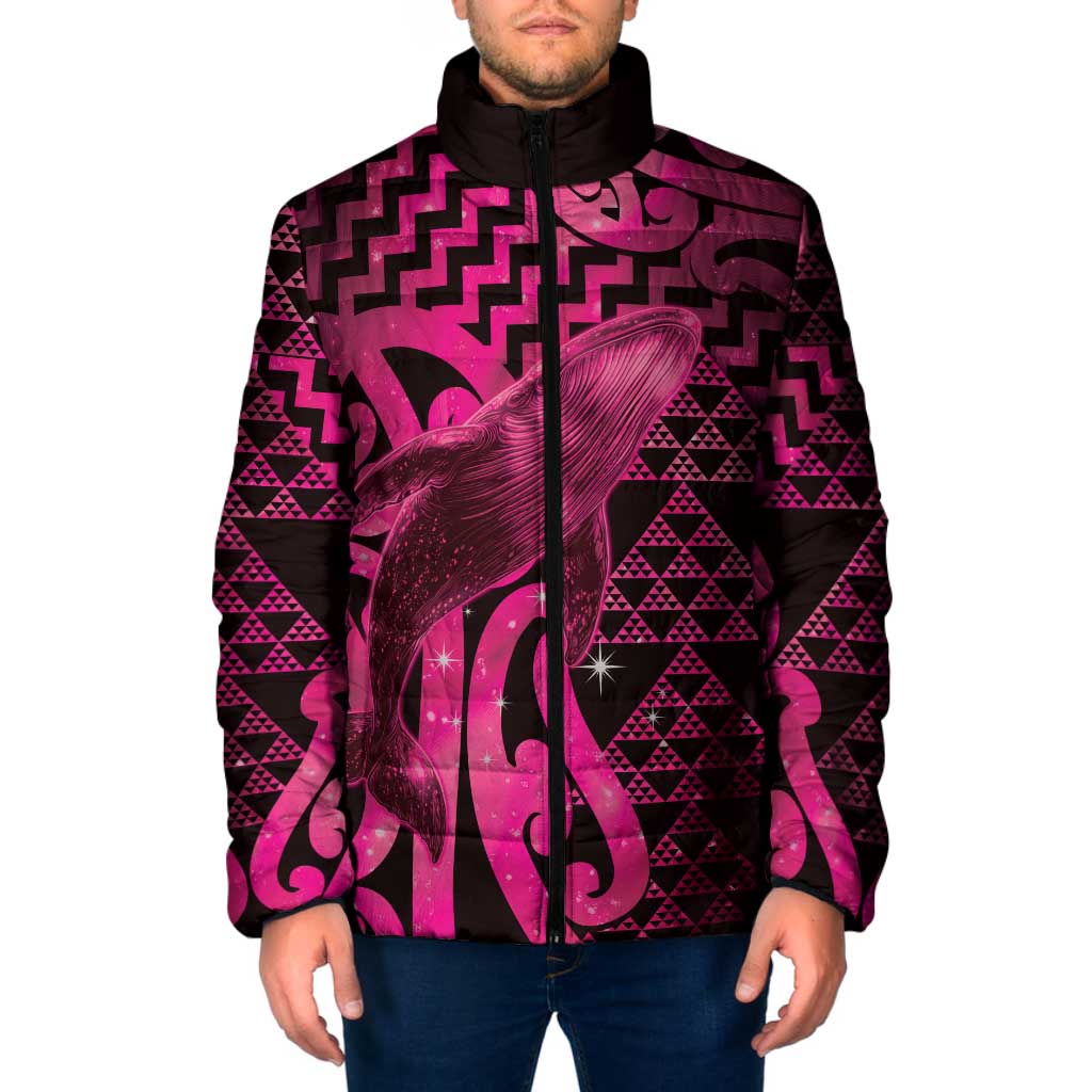 Humpback Whale Matariki New Zealand Padded Jacket NZ Maori Paikea Poutama Luxury Pink