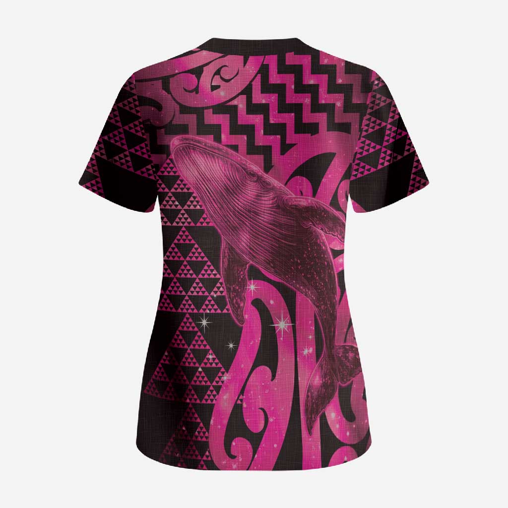 Humpback Whale Matariki New Zealand Scrub Top NZ Maori Paikea Poutama Luxury Pink