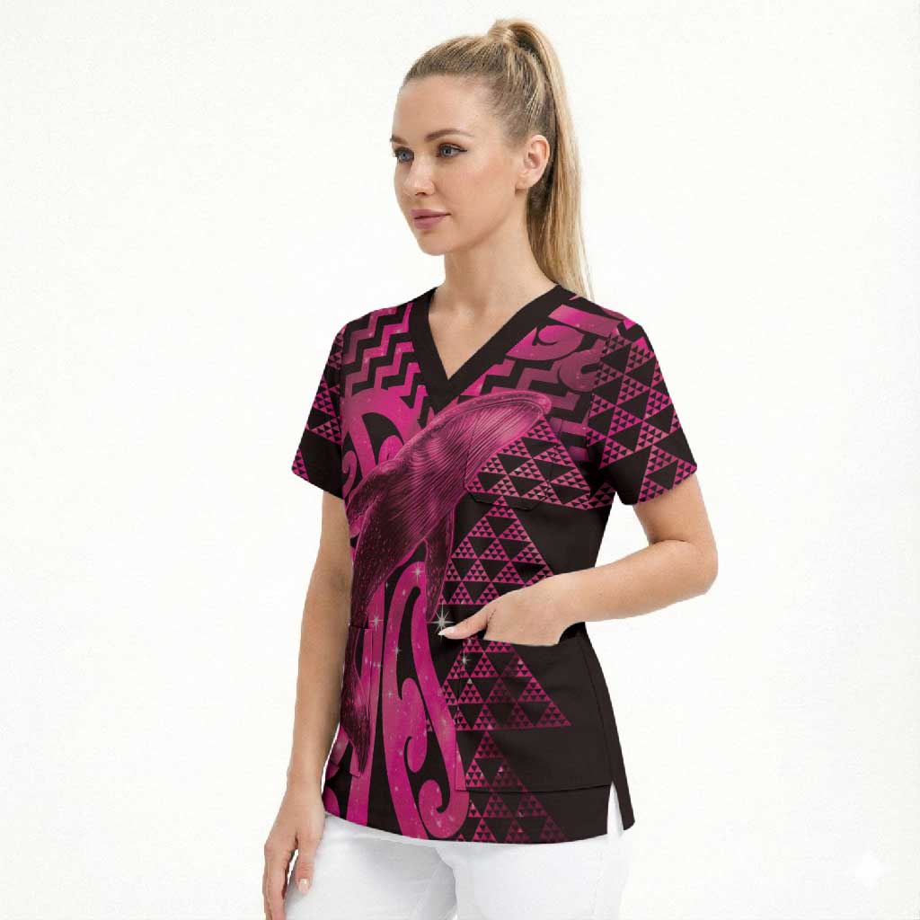 Humpback Whale Matariki New Zealand Scrub Top NZ Maori Paikea Poutama Luxury Pink