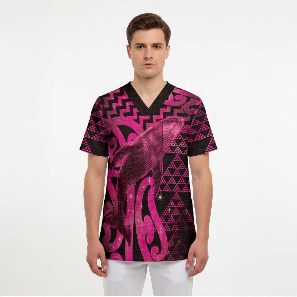 Humpback Whale Matariki New Zealand Scrub Top NZ Maori Paikea Poutama Luxury Pink