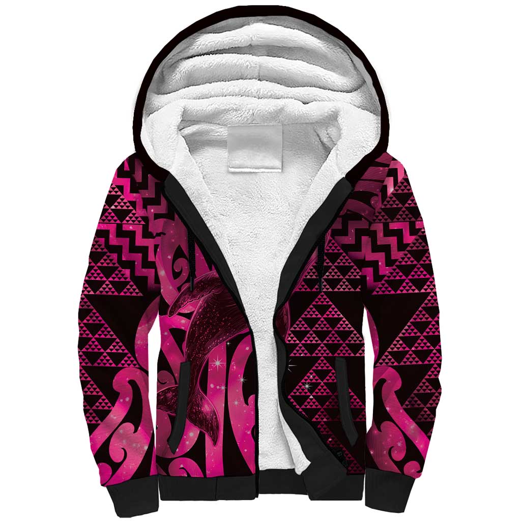 Humpback Whale Matariki New Zealand Sherpa Hoodie NZ Maori Paikea Poutama Luxury Pink